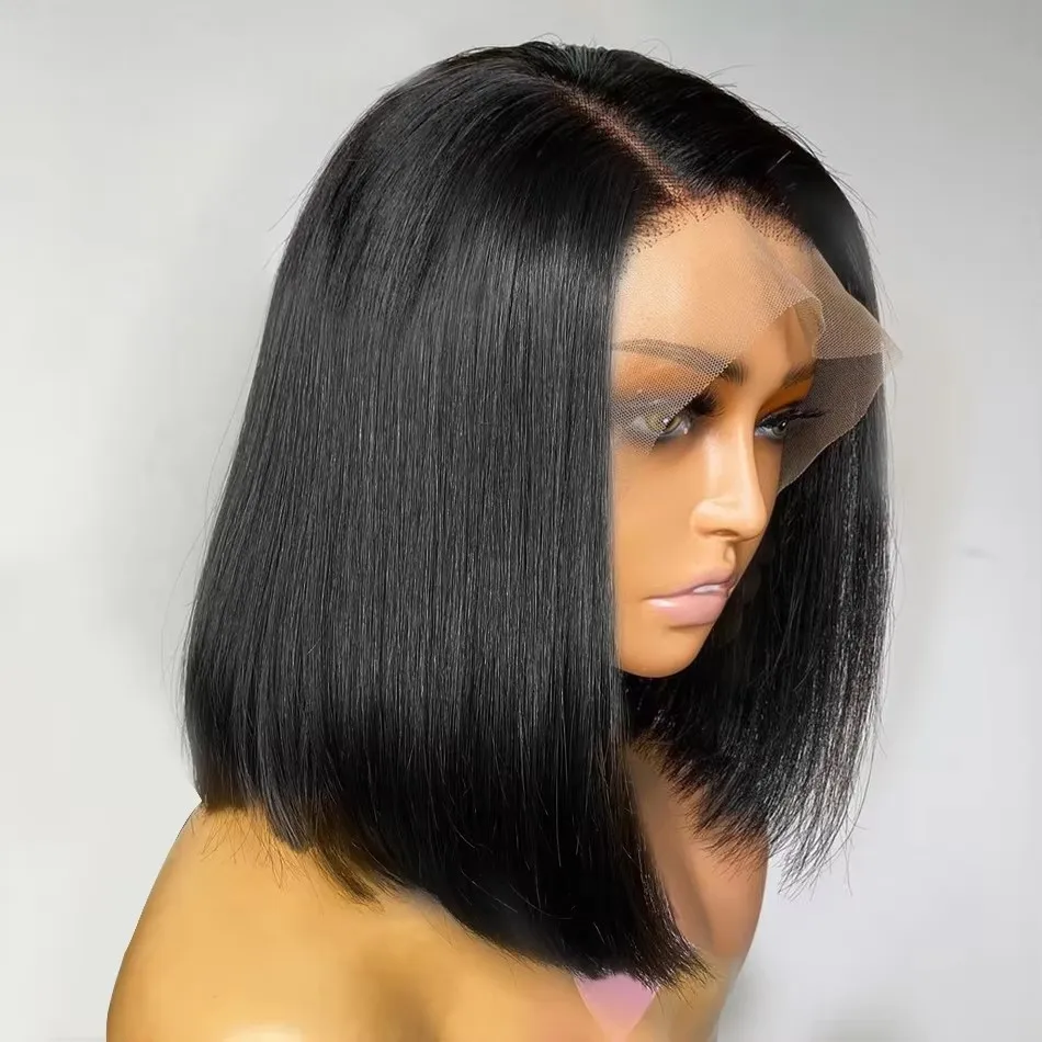 

200% Density Straight 13x4 Transparent Lace Frontal Bob Wig 100% Human Hair Brazilian Remy Bone Straight Short Bob Wigs 14 Inch