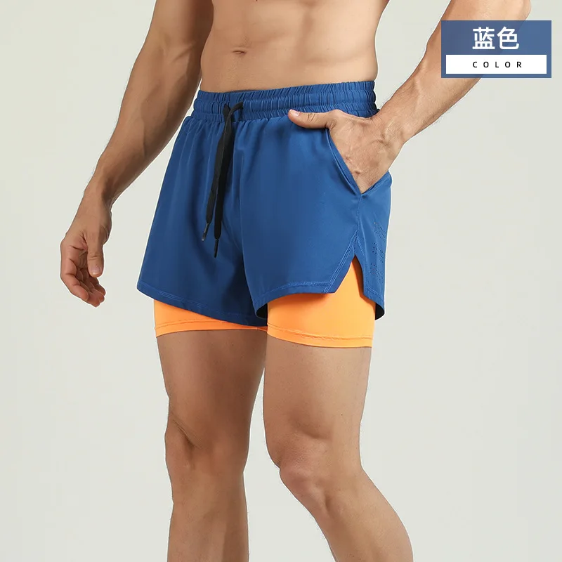 European  American Style Mens Summer Athletic Shorts  Two Tone Quick Dry Running Workout Gym Shorts for Cross Border Sales