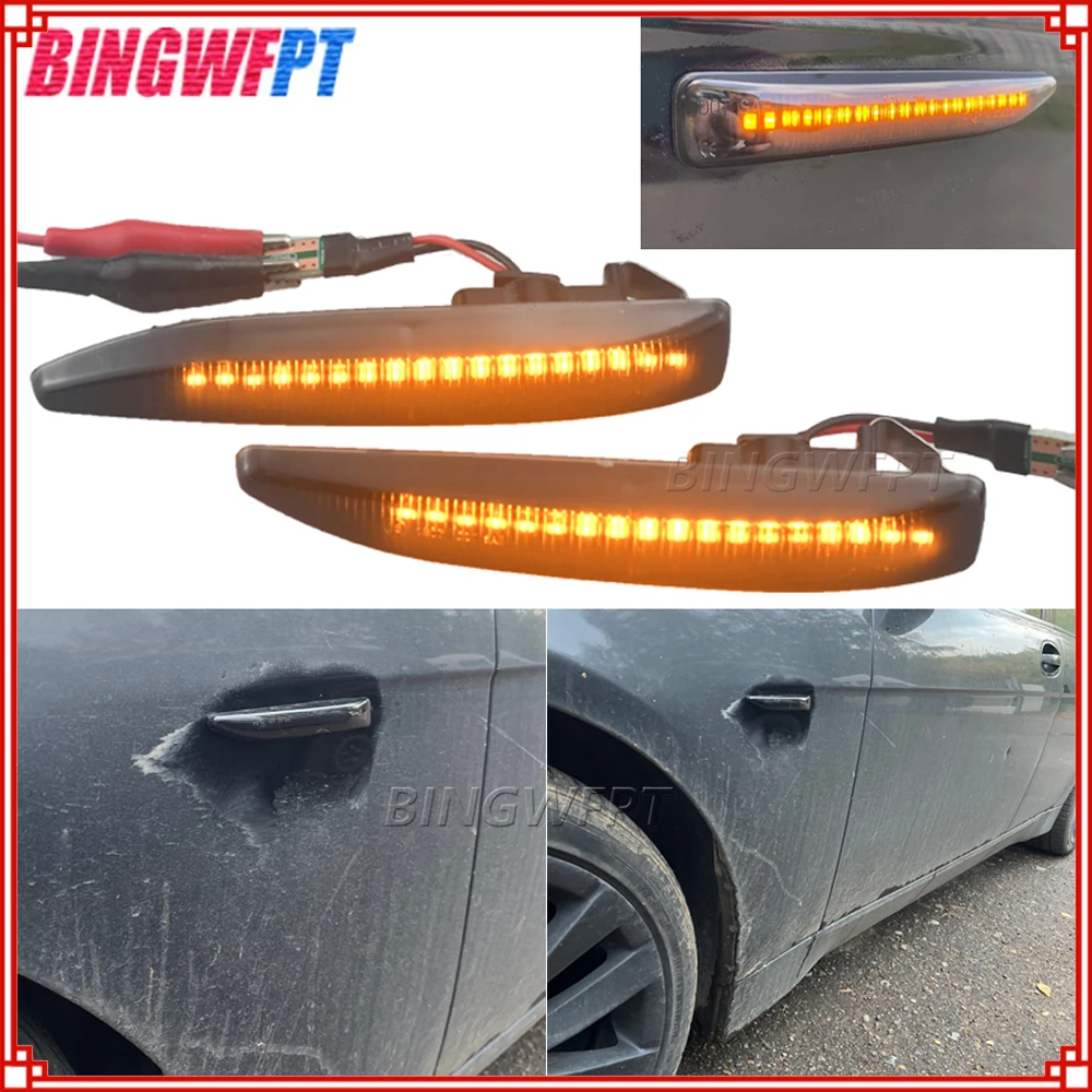 

NEW 2x LED Side Marker Mirror Indicator Lamp Flowing Water Turn Signal Light Amber For BMW 7 Series E65 E66 E67 E68 2001-2008