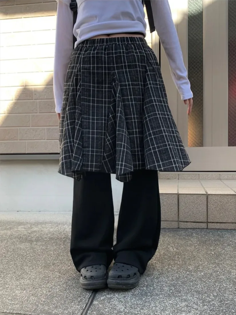 falda a Cuadros de Cintura Alta Estilo Vintage con Dobladillo Irregular para Mujeres Jóvenes, Estilo Casual para Primaver...