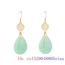 Green Jade Water drop Earrings Zircon Jewelry Crystal Charm Women Natural Lucky Amulet Chalcedony Fashion Gifts Gemstone