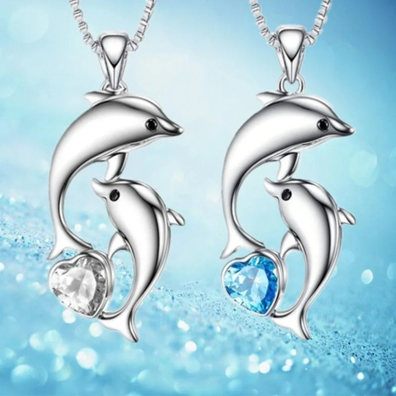 Fashion Love Dolphin Necklace Crystal Animal Dolphin Jewelry Pendant Necklace for Women Party Wedding Birthday Anniversary Gift