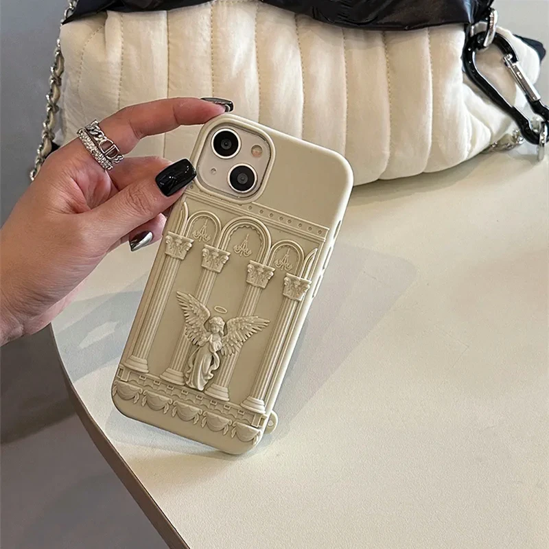 クラシックアート天使像 3D 電話ケース iphone 16 15 14 13 12 11 プロ