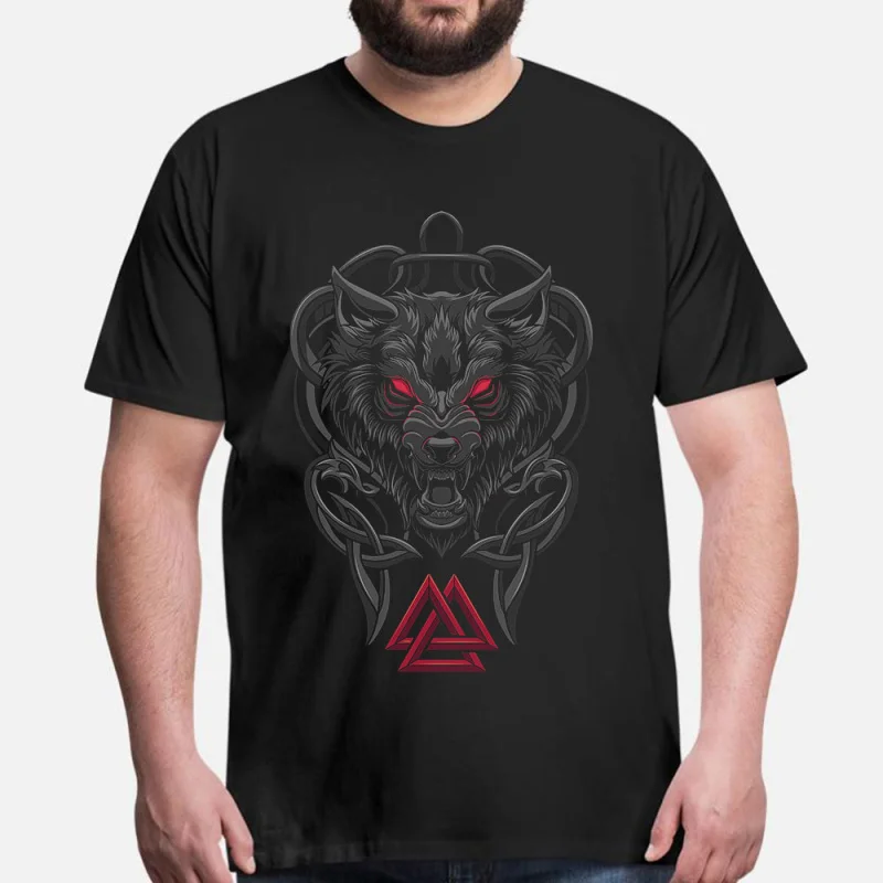

Fenrir Viking Wolf Valknut Gift t shirt 100% cotton Short Sleeve Norse Mythology Valhalla Graphic Clothes All size tops S-6XL