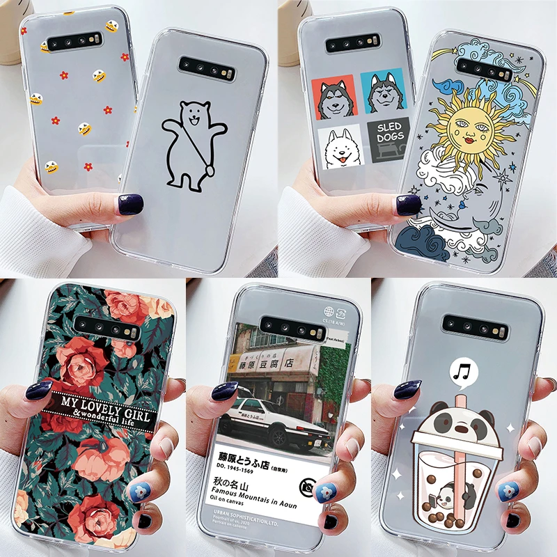 Bumper Soft Case For Samsung Galaxy S10 S10E S 10 Plus Cover TPU Cartoon Pattern Flower Smile Face Fundas For Samsung S10+ Coque