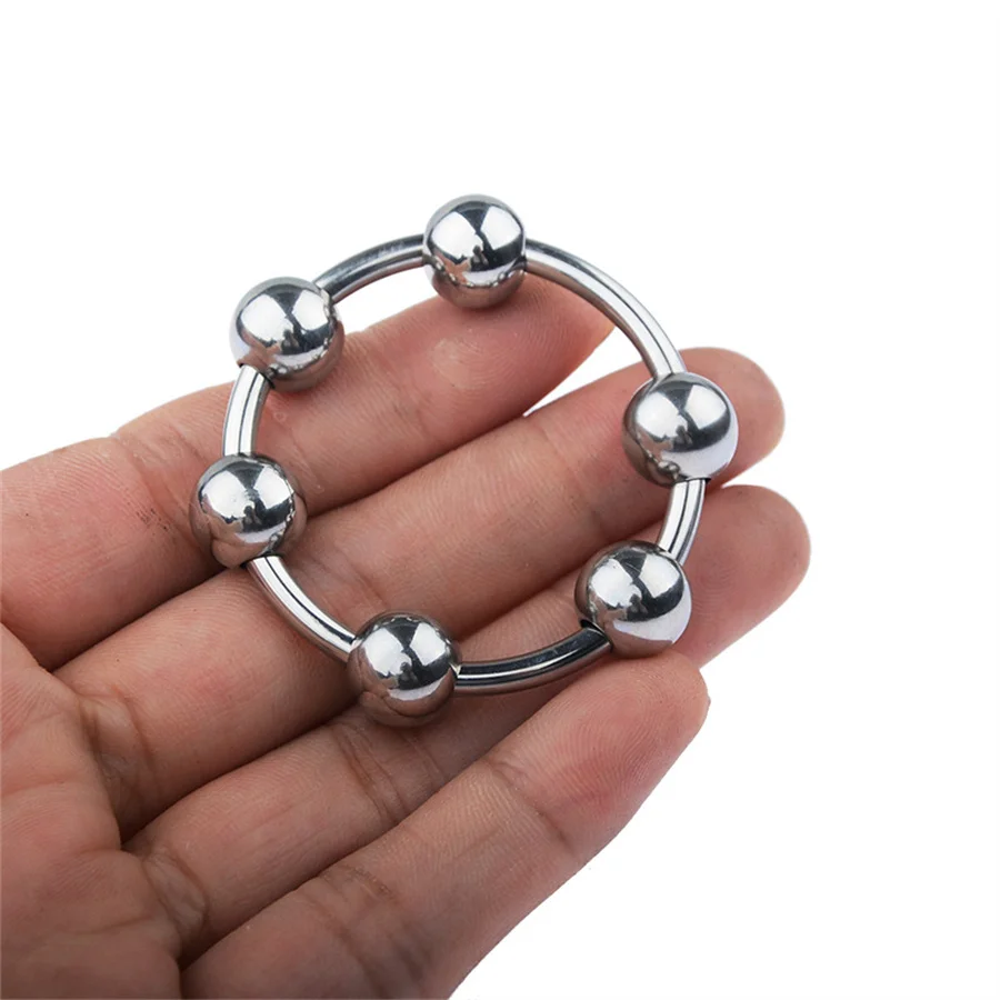 6 Sizes Stainless Steel Penis Ring With Beads Metal Cock Ring Delay Ejaculation Cockrings Sex Toys For Men Chastity Device