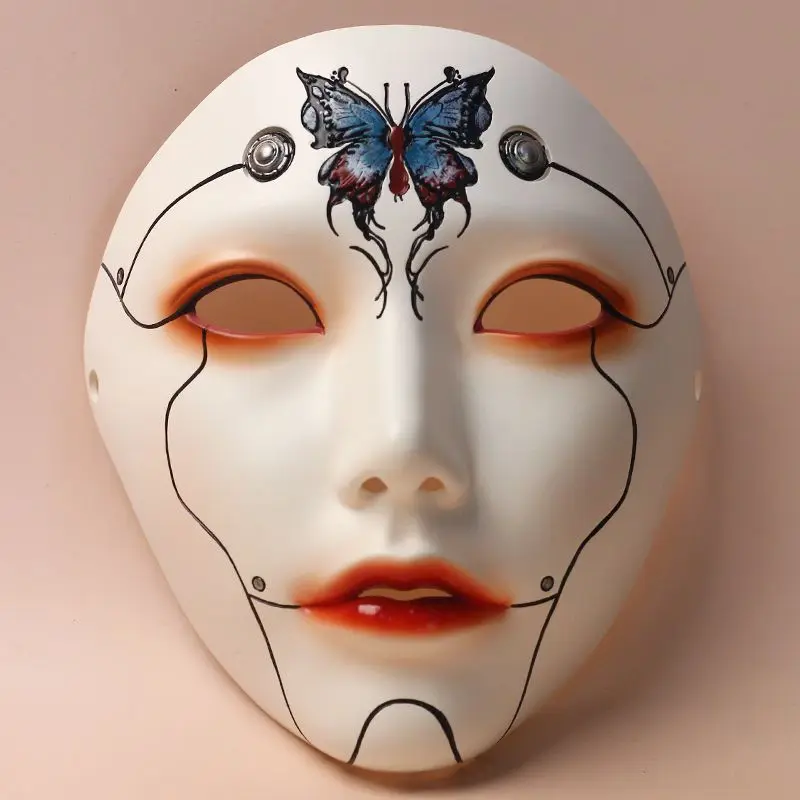 Full Face Tears Mask Carbon Porcelain Colorful Sculpture Mask Facial Gift Mechanical Style Cyberpunk Mask Butterfly Mask Props