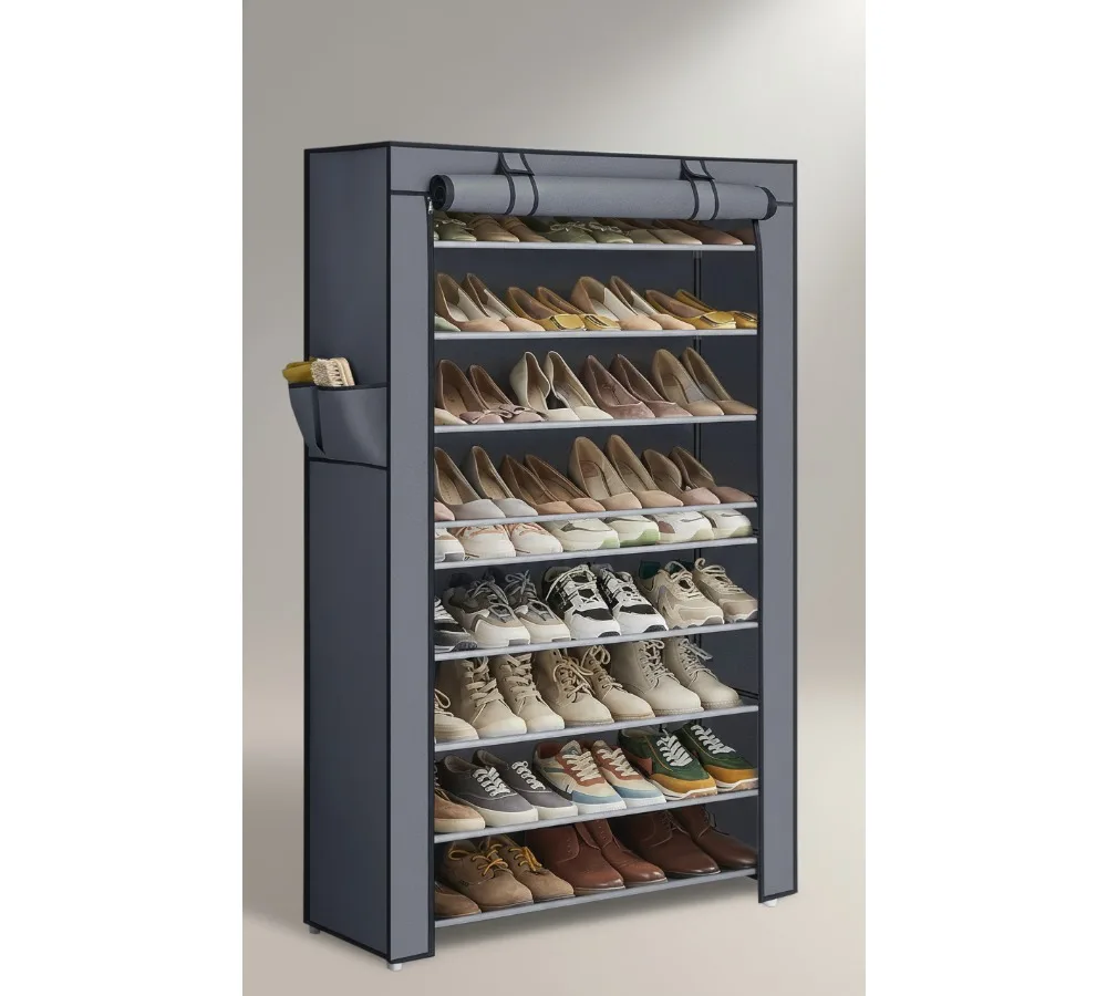 

9-Tier Shoe Rack with Dust Cover, Holds 40-50 Pairs, Adjustable Shelves for Sneakers & Boots, Space-Saving Entryway Organizer