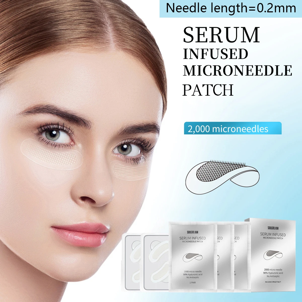 6Pcs=3Pairs Hyaluronic Acid Microneedle Eye Mask Face Nose Patches Hydration Dilute Dark Circles Serum Infused Microneedle Patch