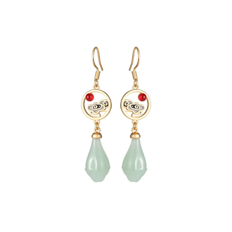 New Chinese-style Hanfu court earrings, retro-style imitation Hetian jade earrings, ancient-style earrings for women
