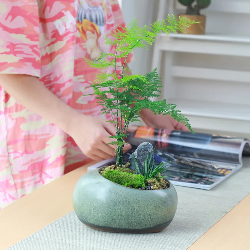 Retro Ceramic Small Flower Pot Creative Desktop Home Succulent Green Plant Wenzhu Potted Utensils Chinese Garden  JJ2515YT