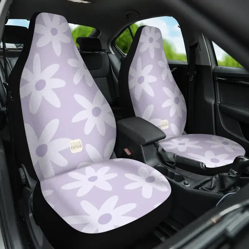 Groovy Lavender Flowers Cute Boho Daisy Car Danish Pastel Decor Car Seat Covers For Vehicle For Women Set of 2