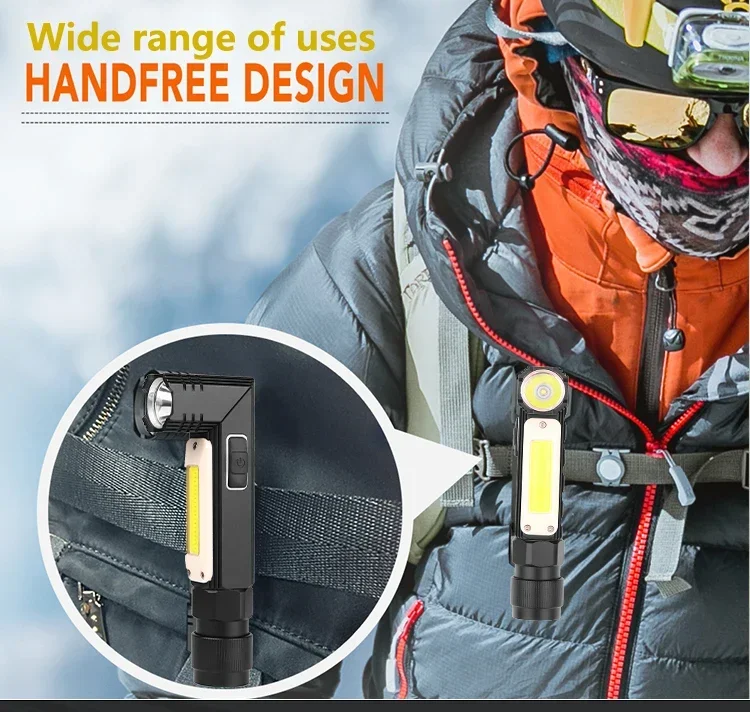 Super Bright Led Flashlight Handfree Dual Fuel 90 Degree Twist Rotary Clip Waterproof Magnet Mini Lighting LED Torch for Camping