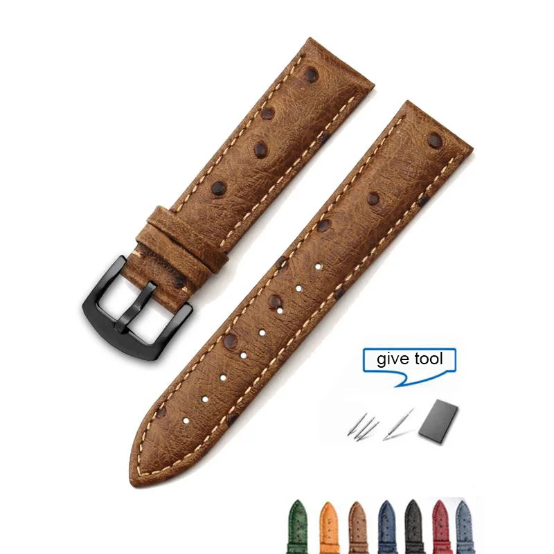 Ostrich Grain CowLeather Watchband Butterfly Buckle Calfskin Leather Men\'s Watch Strap 18mm 19mm 20mm 21mm 22mm 23mm 24mm