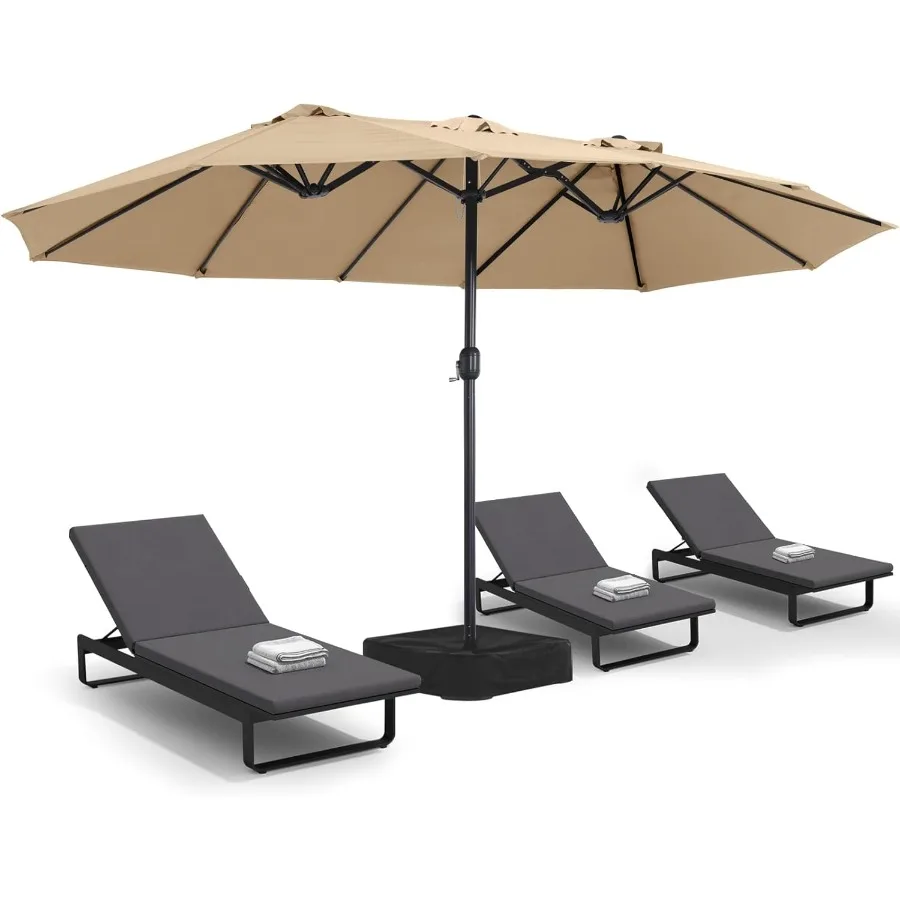 Ombrellone da esterno grande da patio bifacciale da 15 piedi con base resistente per protezione solare e parasole in giardini, cortili e piscine