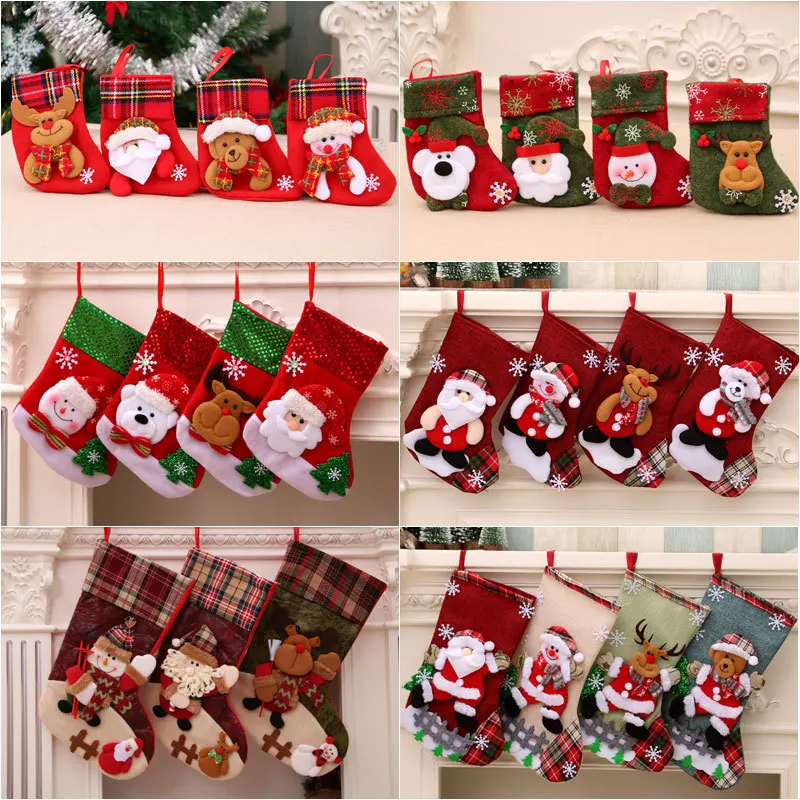 

3/4pcs Christmas Stockings Socks Christmas Tree Hanging Pendant Ornaments Candy Gift Socks Gift Bag For Kids Santa Claus Decora