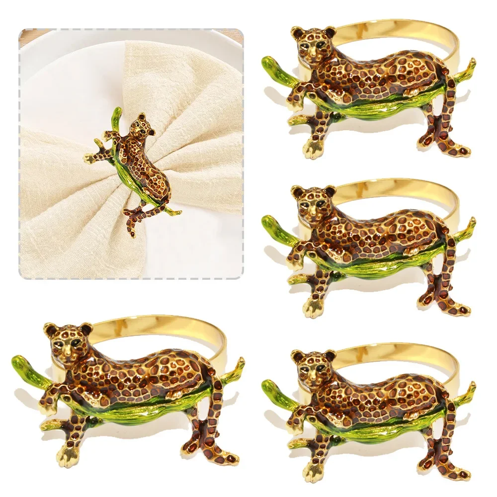 Leapard Napkin Rings 12 PCS Metal Napkin Holders for Home Décor Dining Table Banquet Family Gathering