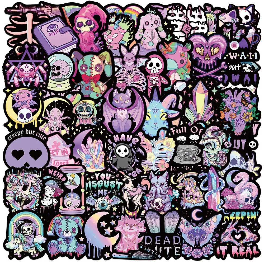 56pcs Halloween Skeleton Cartoon Gothic Stickers Aesthetic Phone Wall Scrapbook Motorcycle Waterproof Sticker for Kids Toy Gifts