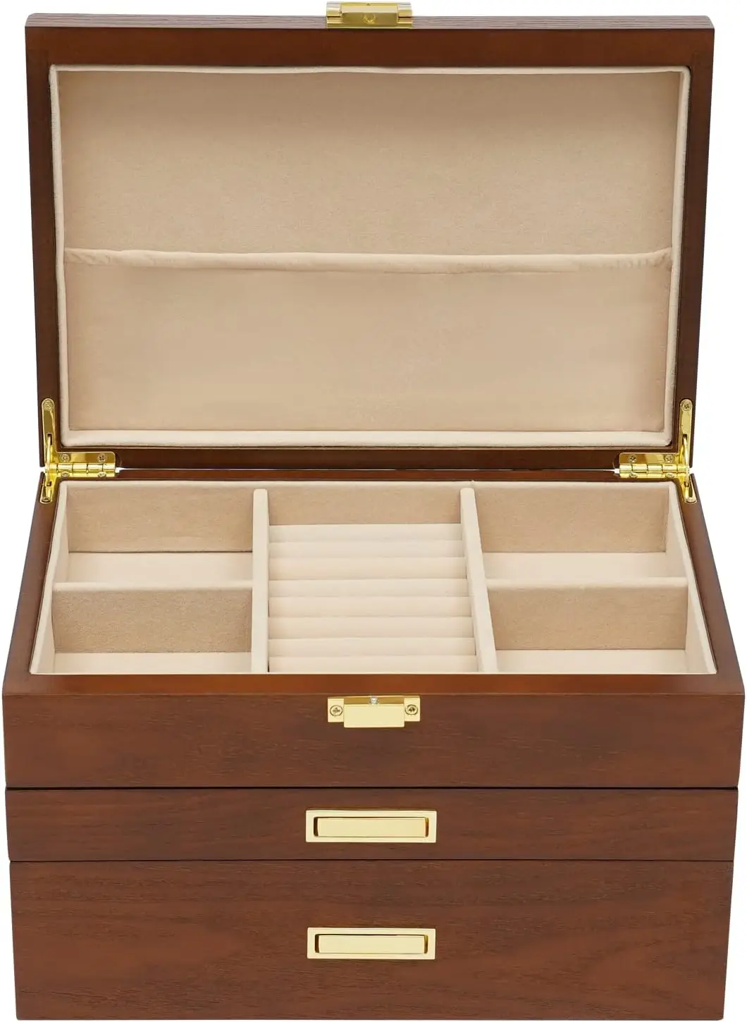 3-Layer Wooden Jewelry Organizer Box for Women, Large Storage with Soft Lining