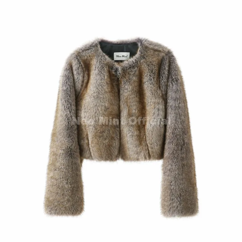 Neo mint 2025 outono curto eco jaqueta de pele de raposa feminina marca icônica moda recortada casaco de pele do falso rua meninas casaco fofo