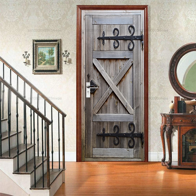 Vintage Wooden Doors, Iron Doors, Room Decoration Stickers, PVC Waterproof and Oil Resistant Stickers 3D Wallpaper