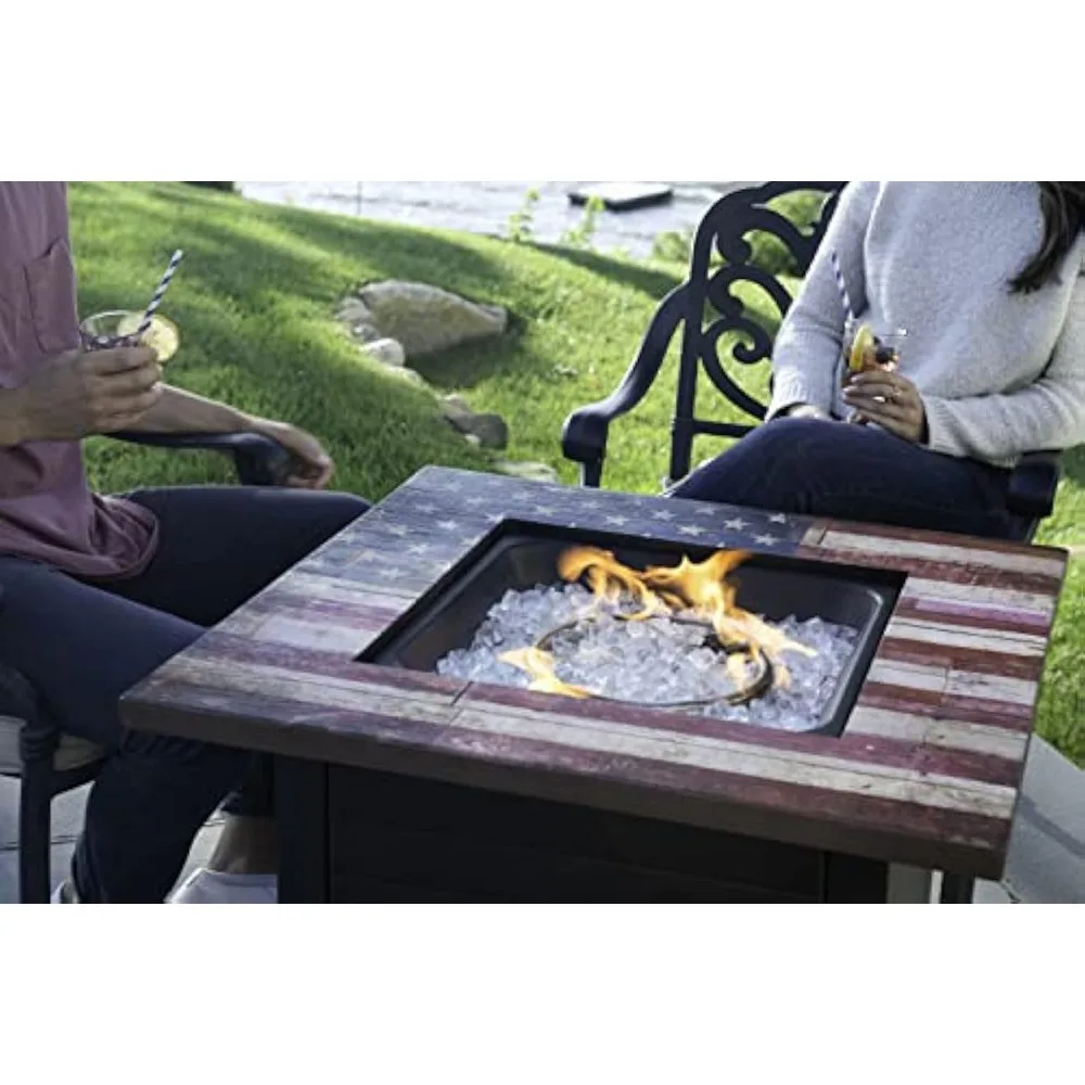

The Liberty, Square 30" Outdoor Propane Fire Pit, Includes White Fire Glass, Protective Cover, and Patented Hide