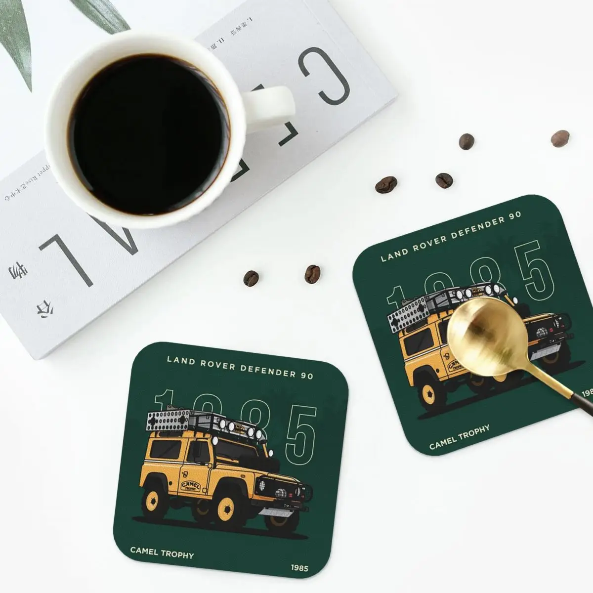 Land Rover Defender Camel Trophy 1985 Coasters Kitchen Placemats Insulation Cup Coffee Mats For Decor Pads Set of 4