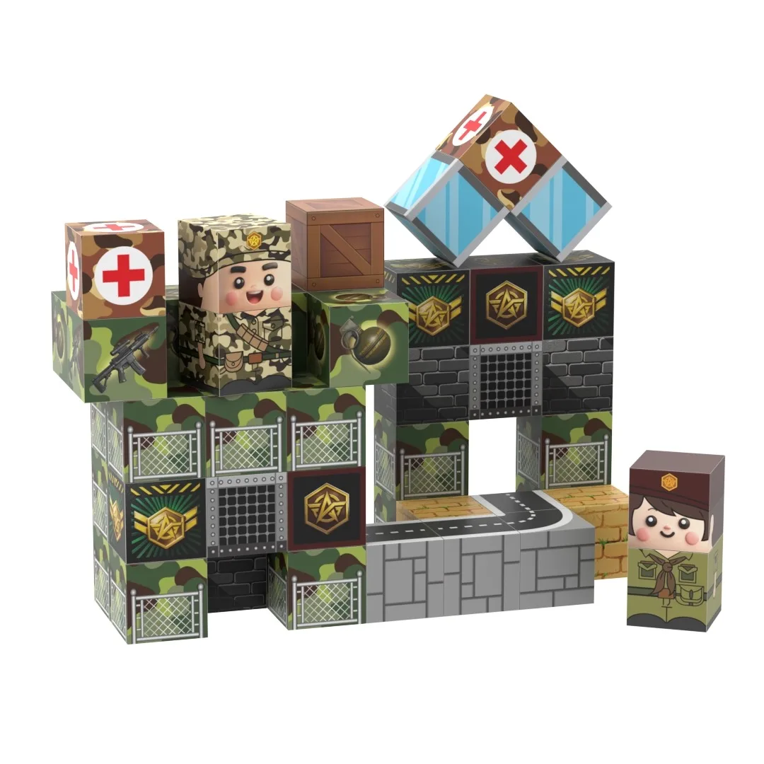 Magnetic Blocks-Build Mine Magnet World Military Set for Boys & Girls Age 3+, Sensory Toys for Toddlers Gifts Construction Toys