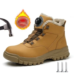 WOUDHONY Work Shoes Men Anti-smashing Anti-puncture Safety Shoes Rotating Buttons Autumn Winter Protective Work Safety Boots