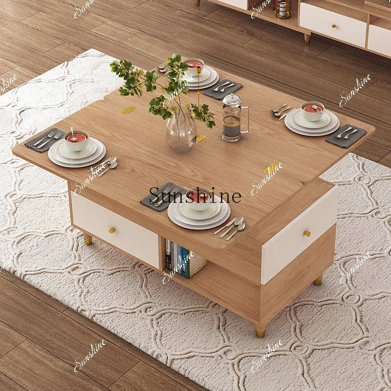 Four draws 1 meter lift coffee table becomes dining table multi-functional simple modern folding dual-purpose furniture  FT
