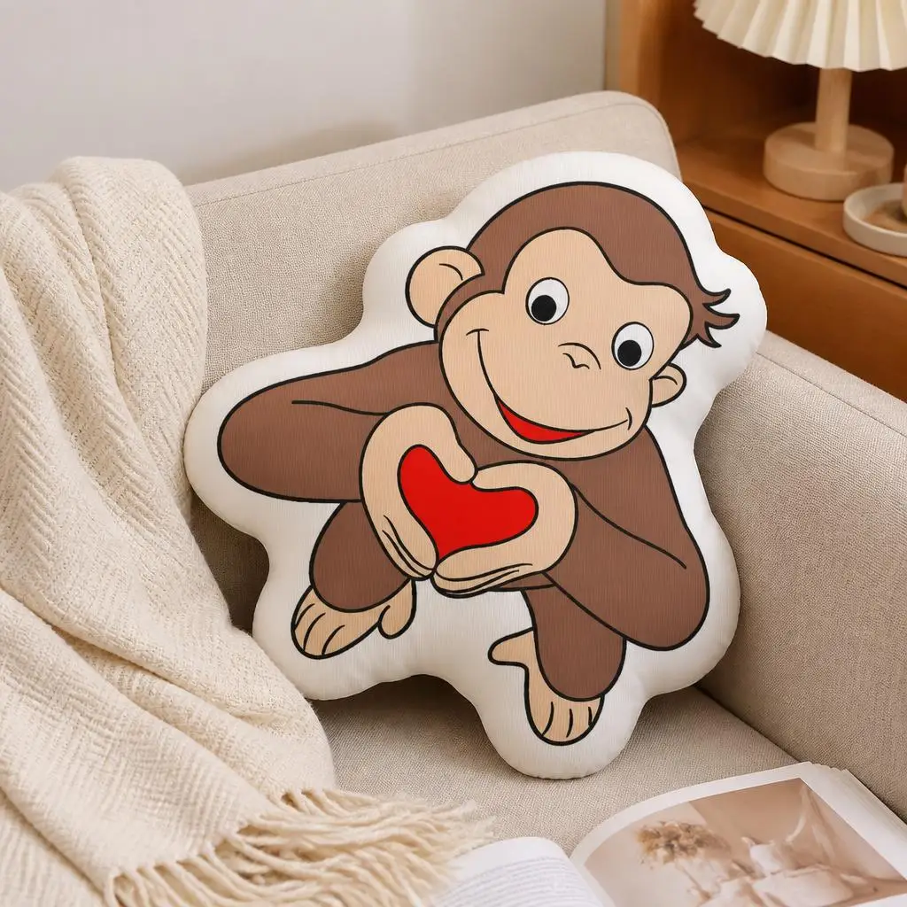 Curious George Valentine Love Heart Cartoon Monkey Plush Pillow Cushion Irregular Stuffed Throw Pillow Home Decor Gift Bed Couch