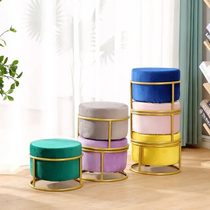 y Height Adjustable Nordic Luxury Living Room Stool Flannel Chair Cover Solid Color Sofa Pedal Round Stools Ottoman Pouf  ZM222