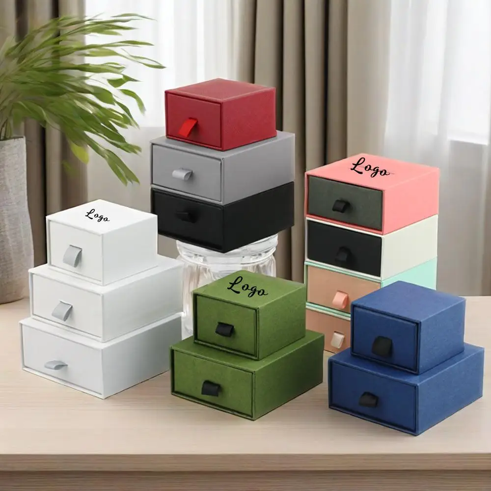 

100pcs Bulk Jewelry Gift Box Case 7x7x2.5cm Custom Cardboard Drawer Sliding Box Necklace Earring Bracelet Ring Paper Packing Box