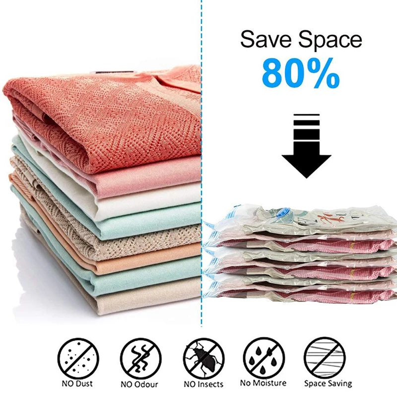 Vacuum Storage Bags for Clothes Bedding,Large Reusable Space Saver Bags Folding Compressed Vacuum Seal Organizer Packet