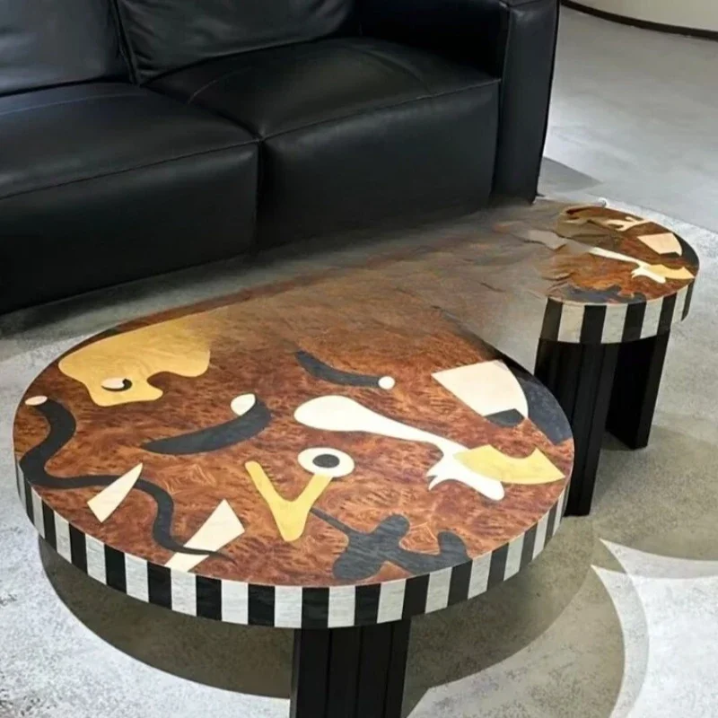 

Medieval solid wood painting art coffee table side combination can be round Dutch designer recommended coffee table villa