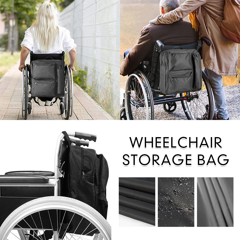 Wheelchair Storage Bag Waterproof Large Capacity Wheelchair Rear Carry Bag Backpack Mobility Scooter Hanging Bag Walker Pouch