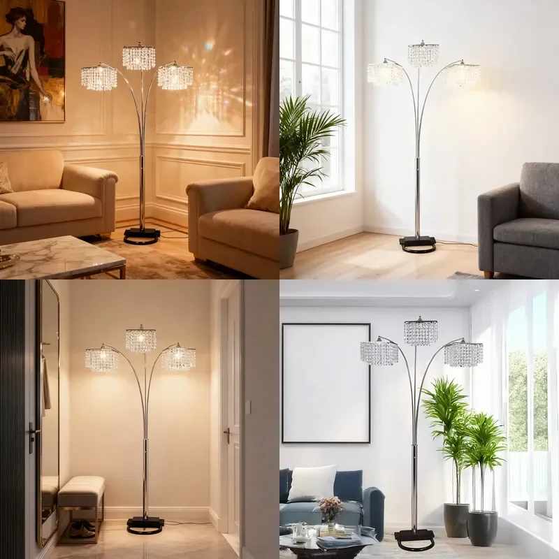 for Crystal Vision Modern Elegant Blooming Multi-arc Metal Floor Lamp LED E27 Base 6000K Daylight Color, Easy Installation,