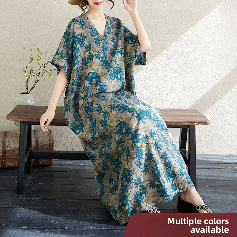 

Высококачественная мягкая тонкая хлопковая льняная свободная длинная пляжная юбка Vaion Sle, свободный халат большого размера, удобный летний Dr