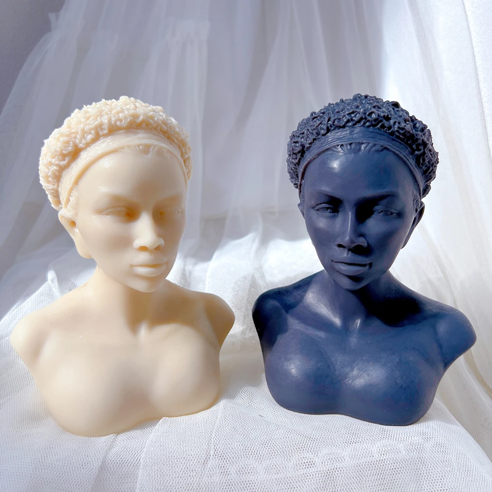 Goddess African Female Figures Candle Mold Afro Women Bust Statue Candle Silicone Mould Beautiful Black Lady Wax Mold Home Decor