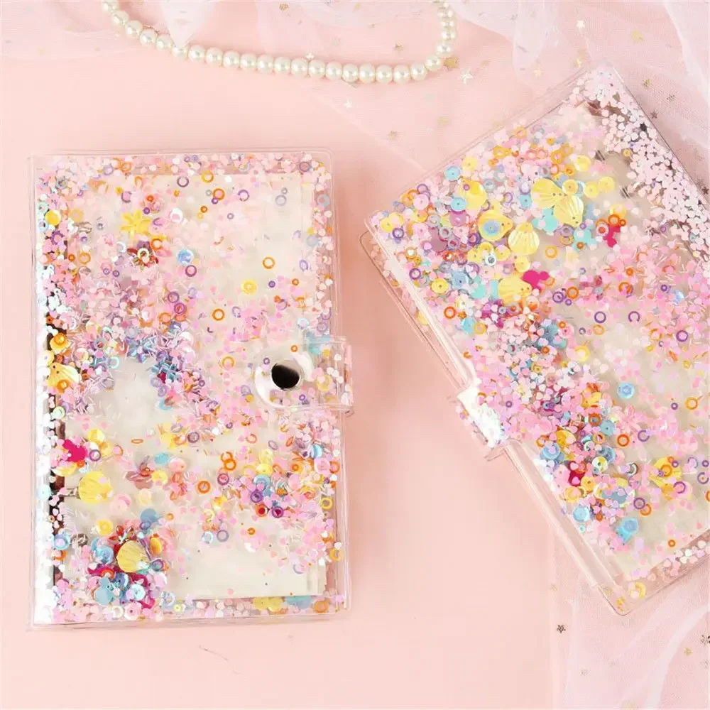 

A5/A6 Glitter Sequins Notebook Cover Transparent 6 Rings File Folder Loose Leaf Binder Kawaii Stationery School Office Supplies