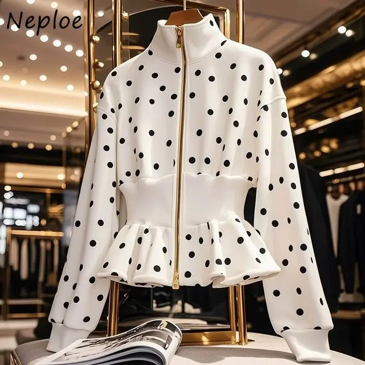 

Neploe Simple Office Lady Unique Nich Coat Advanced Minority Panelled Polka Dot Jacket Slim Waist Fungus All-match Sweet Outwear