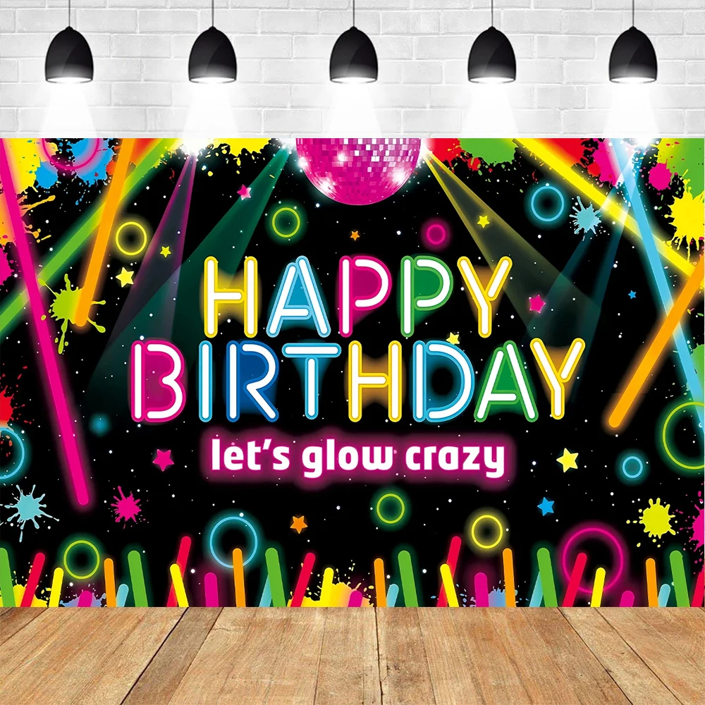 Happy Birthday Backdrop Banner Bbirthday Party Decoration Kids  Party Supplies Happy Birthday Background Let's Glow Neno Theme