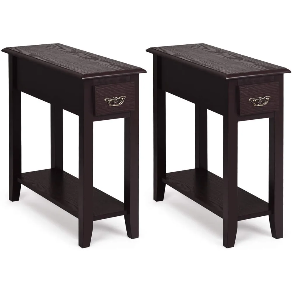 

Narrow End Table, Slim Side Table with Drawer and Open Shelf, Small End Tables for Small Spaces, Narrow Nightstand Beds