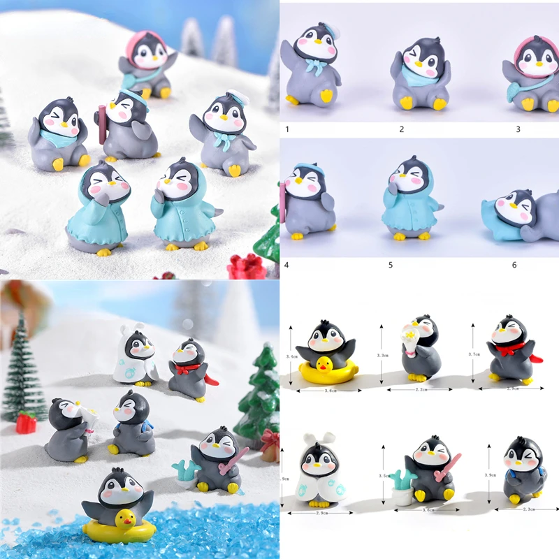6pcs/set Mini Winter Penguin Miniature Mini Animal Figurines Fairy Garden Bonsai Doll House Ornaments Garden Decoration Outdoor