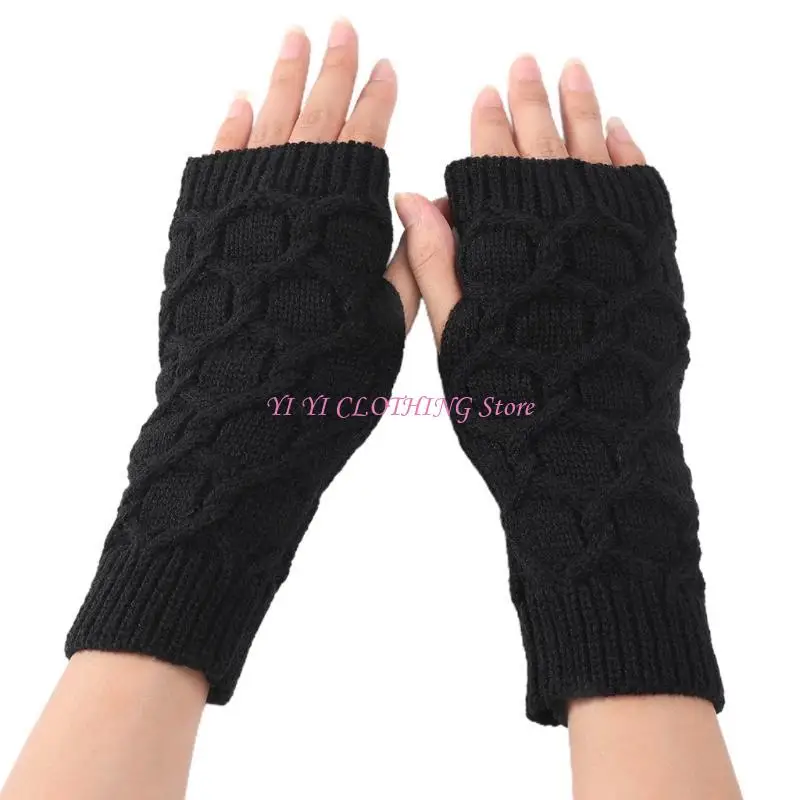 

N5KF Winter Half Finger Gloves Knitted Fingerless Gloves with Thumb Hole Arm Warmers
