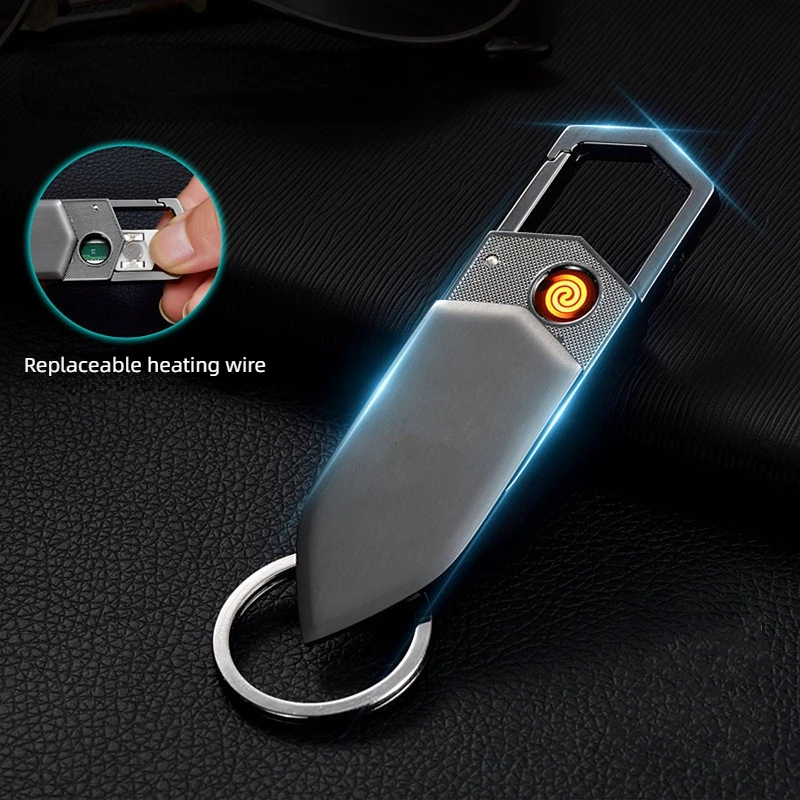 Personalized and Creative Keychain Style Men's Electronic Cigarette Lighter USB Charging Super Endurance Metal Windproof Lighter