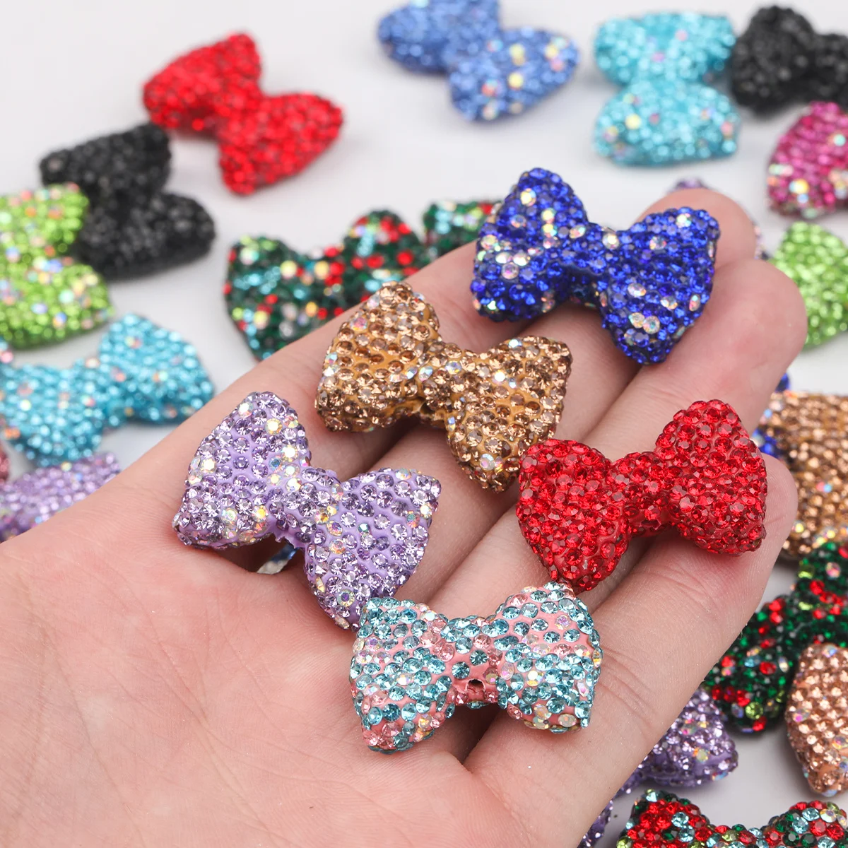 4/9pcs Random Color Acrylic Rhinestone Bow Beads 20*30mm Sparkly Loose Beads For DIY Necklace Earring Jewelry Making Supplies