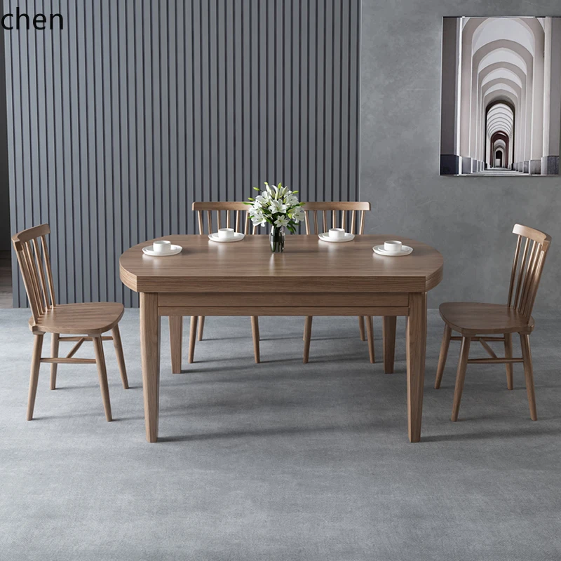 dining table and chair combination modern simple square and round dual-purpose retractable new Chinese dining table