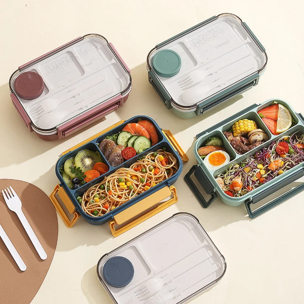 Portable Plastic Lunch Box for Children Adults Thermo Soup Bento Box with Tableware Leakproof Large Capacity Food Storage Boxes