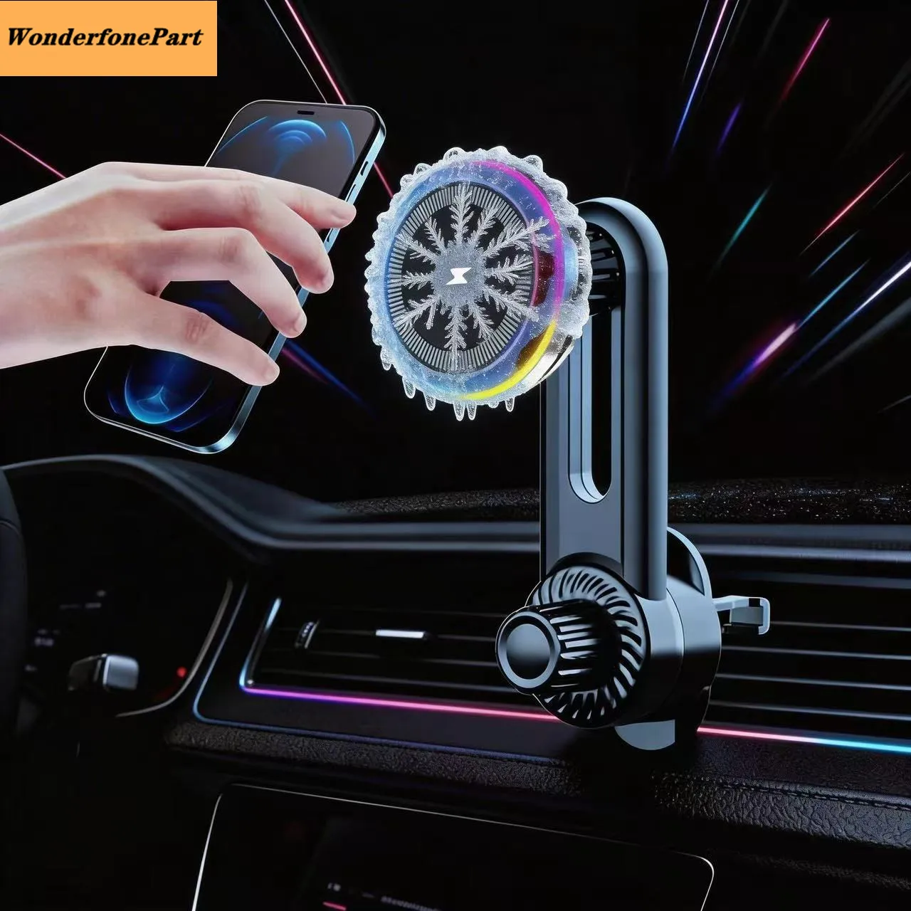 mobile-phone-cooler-with-magnetic-wireless-charger-cooling-fan-car-phone-holder-air-outlet-mount-max-tape-portable-cradle